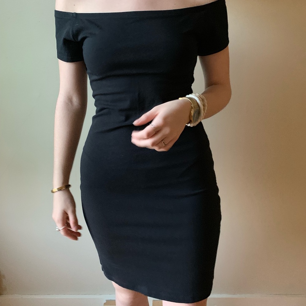Off-the-shoulder fitted LBD from Express